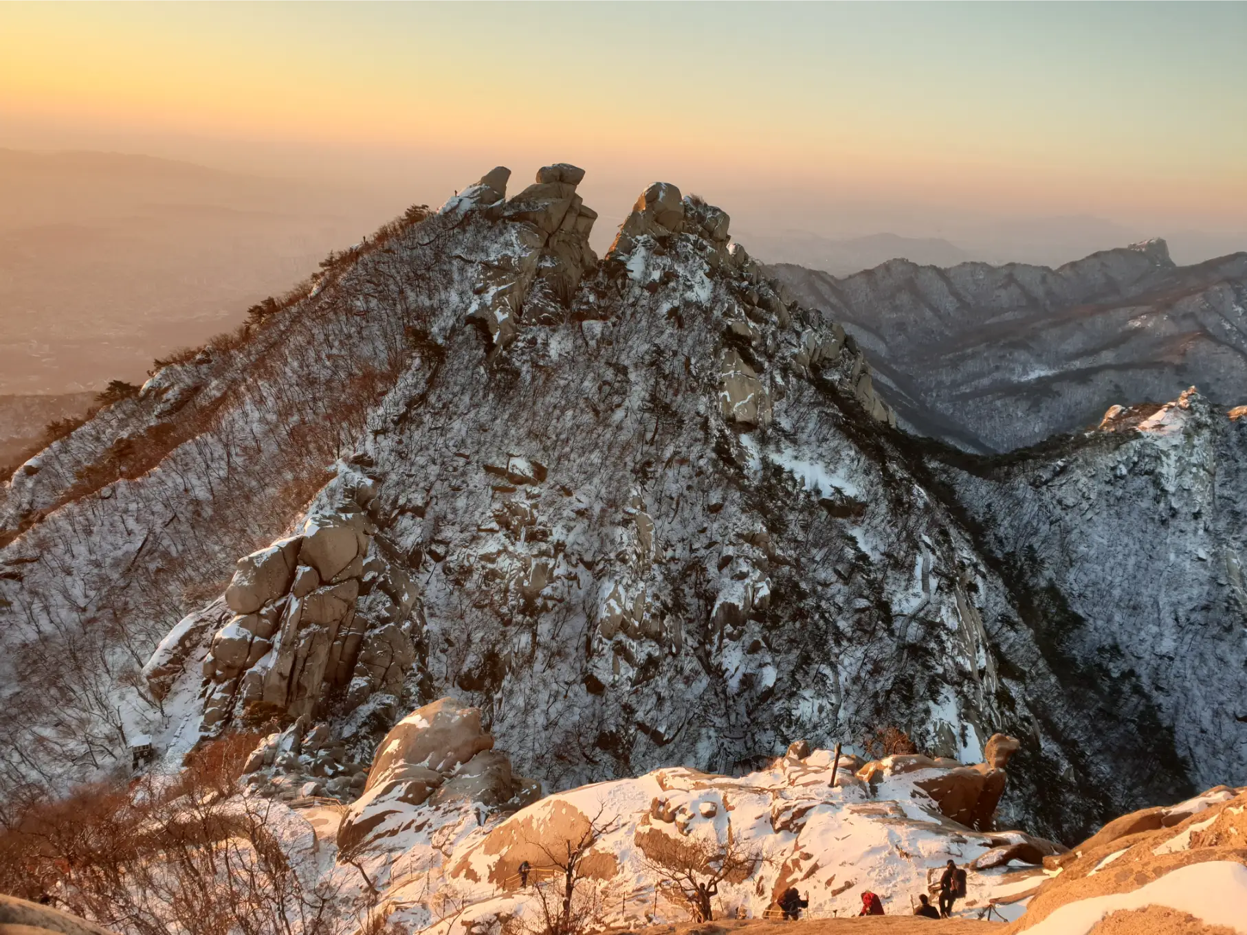 Morning hiking to bukhansan national park - view of Mangyeongdae Peak